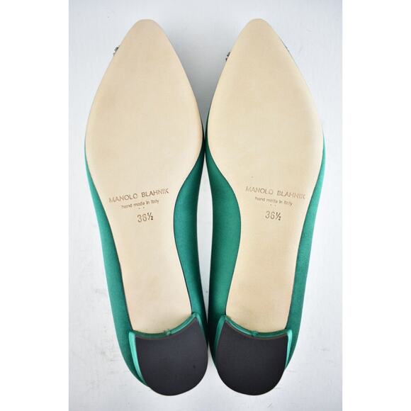 Manolo Blahnik Hangisi Emerald Green Satin Jewel Buck Ballerina Ballet Flat 36.5 - Picture 12 of 12